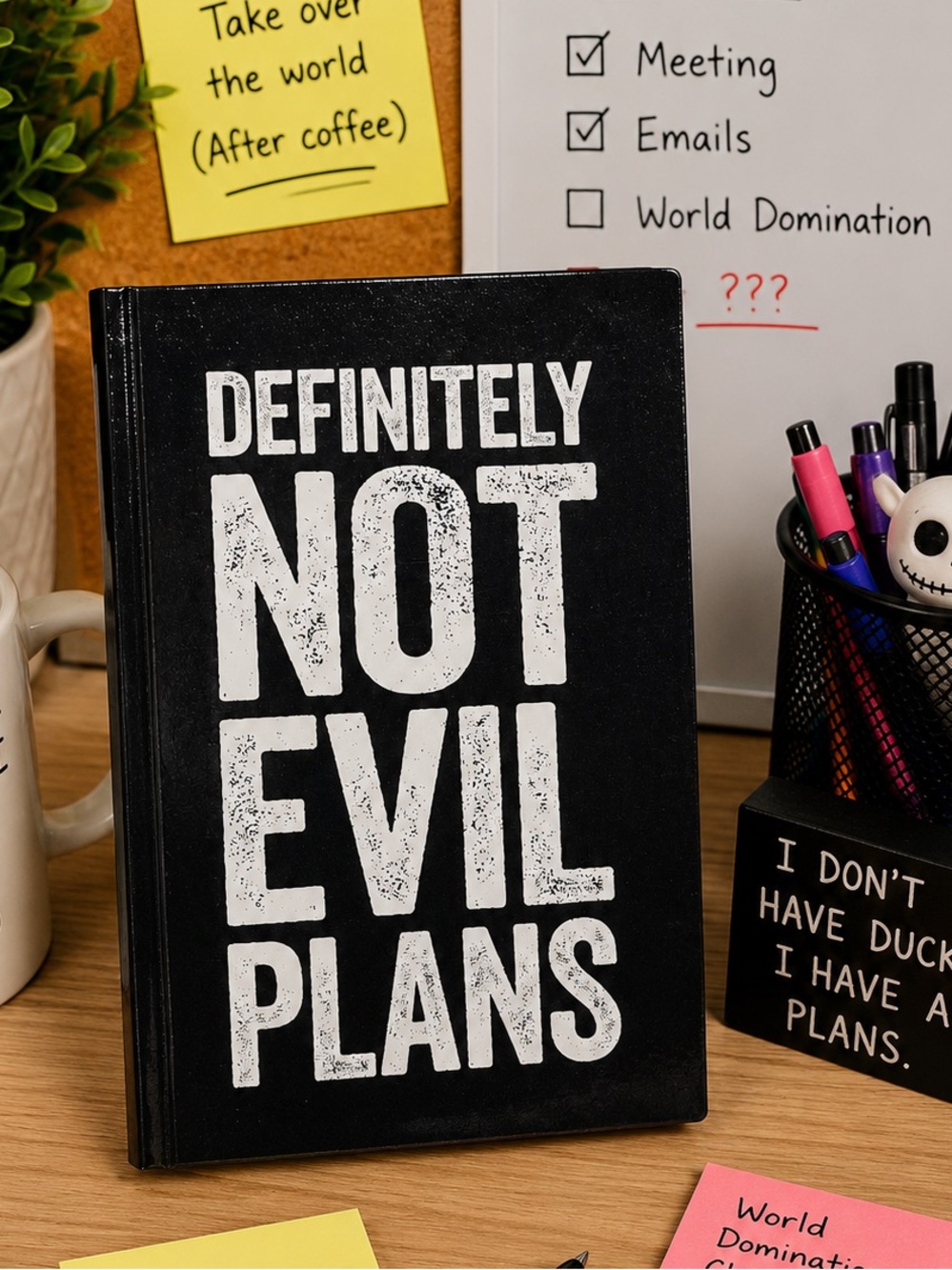 Definitely Not Evil Plans Black Notebook